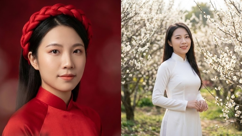 Tạo ảnh &aacute;o d&agrave;i đỏ truyền thống, &aacute;o d&agrave;i trắng