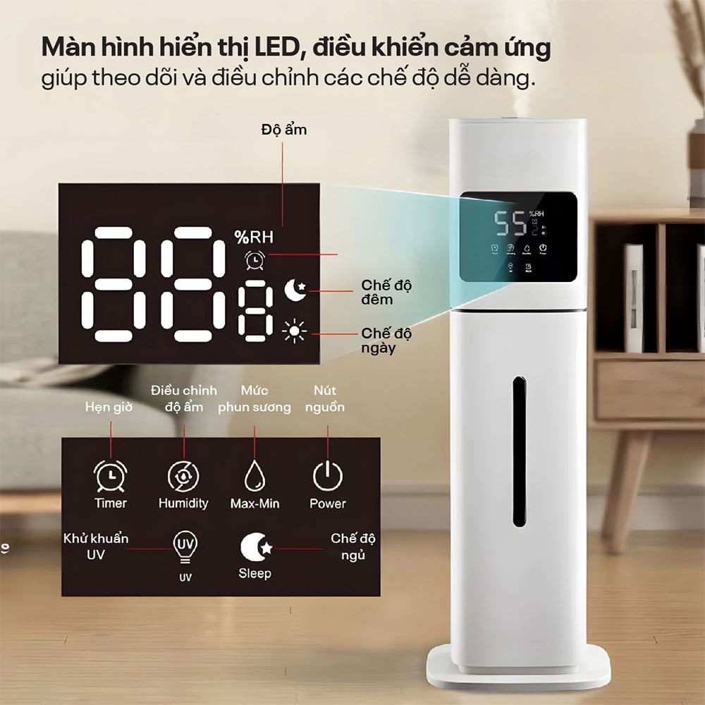 Máy tạo ẩm khuếch tán tinh dầu FUJIHOME HM09UV2 có kiểu dáng sang trọng, tích hợp nhiều tiện ích