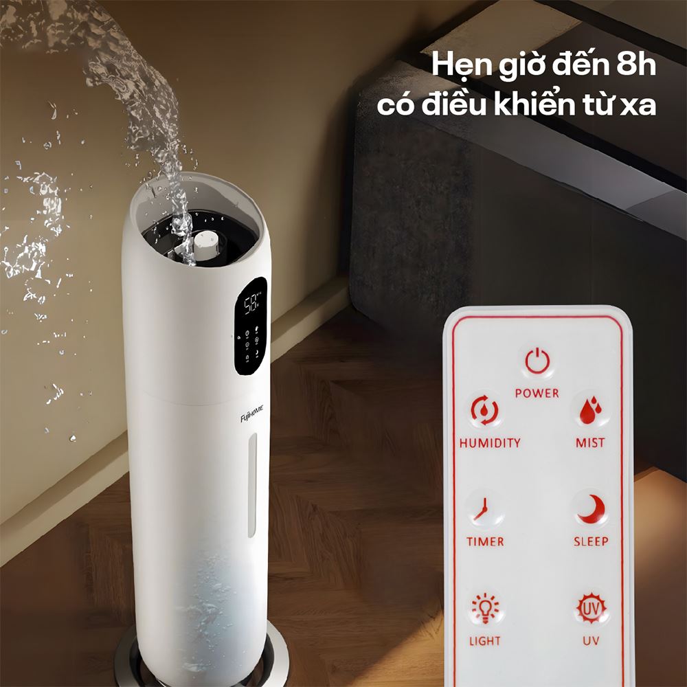 Máy tạo ẩm khuếch tán tinh dầu FUJIHOME HM10UV-WIFI có khả năng hẹn giờ từ xa tiện lợi