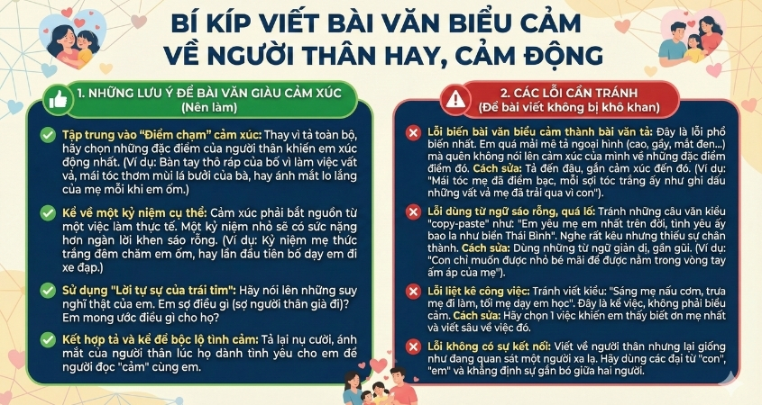 Những lưu ý, lỗi cần tránh khi viết bài văn biểu cảm về người thân
