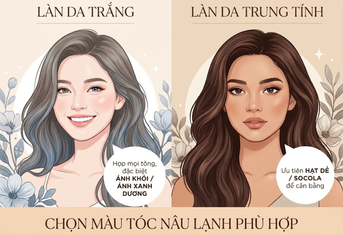 Cách chọn màu tóc nâu lạnh cho người có làn da trắng và da trung tính