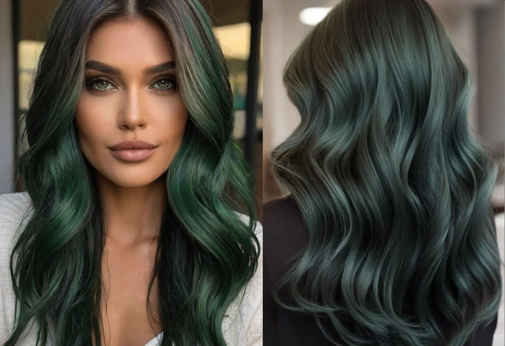Tóc màu xanh rêu đậm độc đáo cho nàng