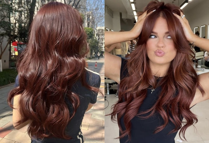 Tóc màu nâu quế ánh đỏ rực rỡ nhưng không làm xỉn màu làn da ngăm