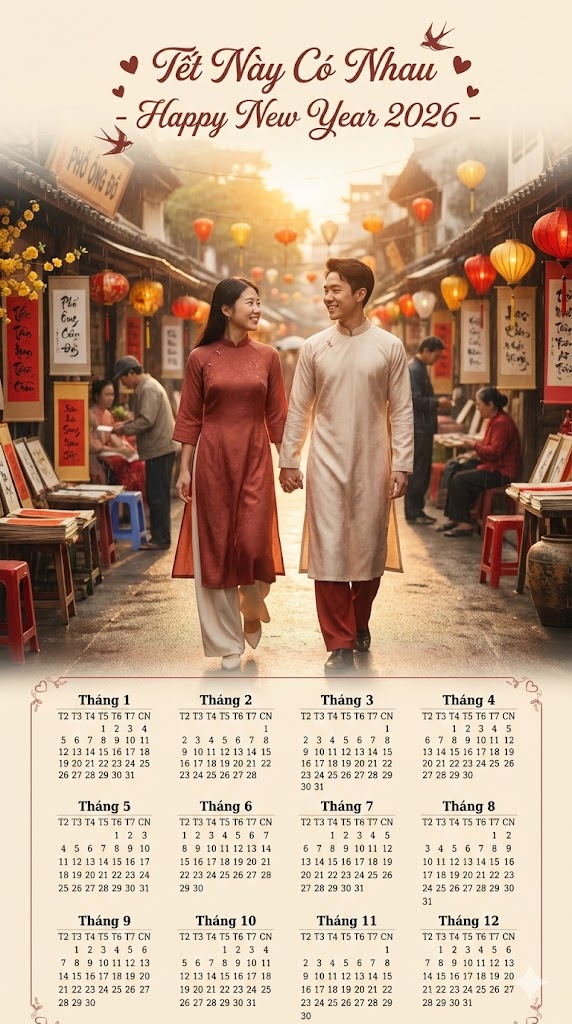 Cặp đ&ocirc;i hạnh ph&uacute;c Valentine & Tết