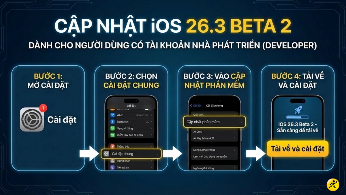C&aacute;ch cập nhật iOS 26.3 Beta 2