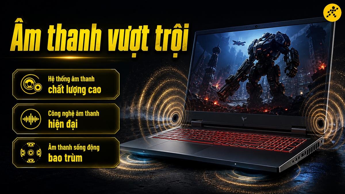 Trải nghiệm âm thanh đỉnh cao trên laptop gaming Laptop gaming với hệ thống âm thanh chất lượng cao, công nghệ âm thanh hiện đại và âm thanh sống động bao trùm