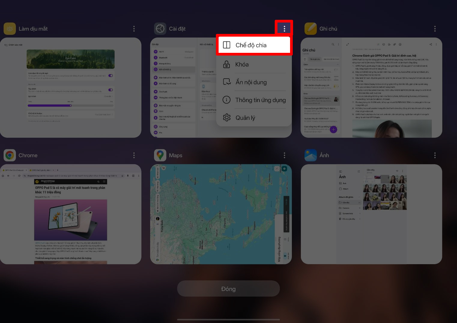 Cách chia đôi màn hình trên OPPO Pad 5 