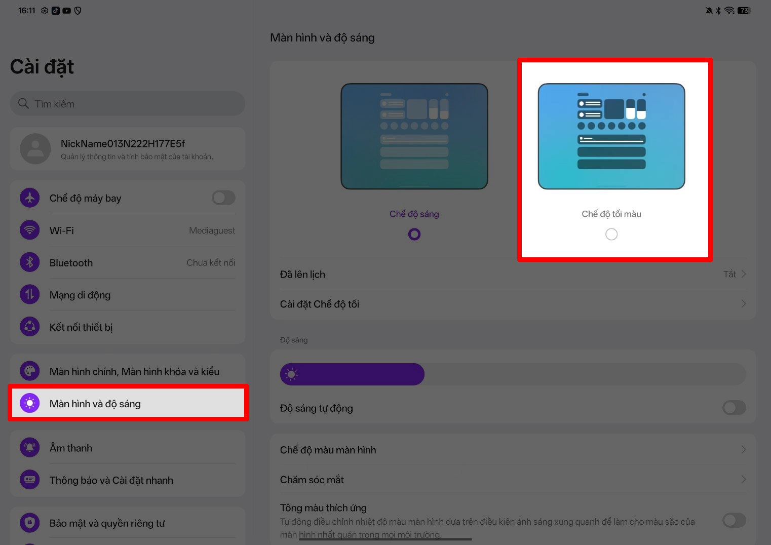 Cách bật chế độ tối trên OPPO Pad 5