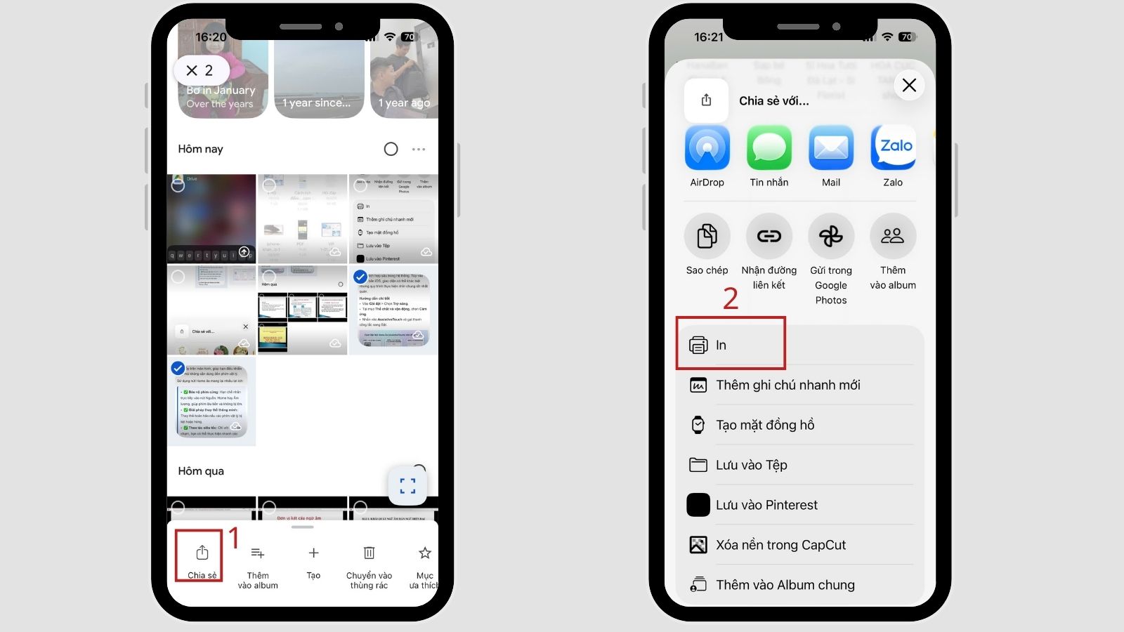 Chọn ảnh sau đ&oacute; nhấn v&agrave;o n&uacute;t chia sẻ