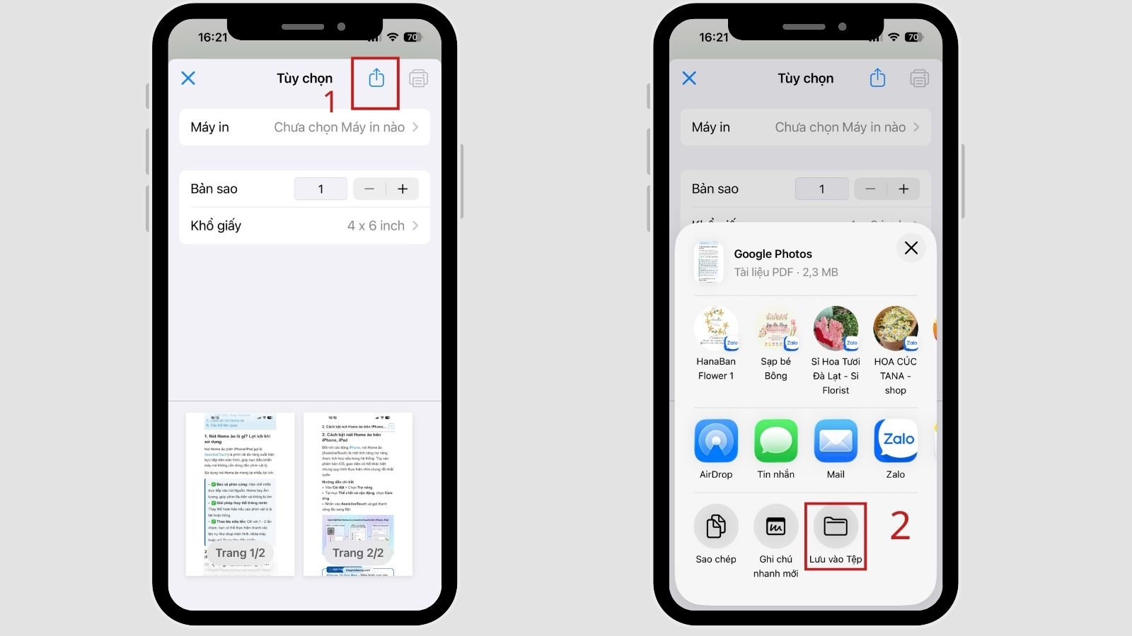 Chọn biểu tượng chia sẻ > Lưu v&agrave;o tệp
