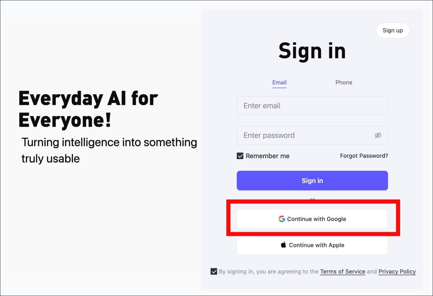 Chọn đăng ký và đăng nhập vào Agnes bằng tài khoản Google