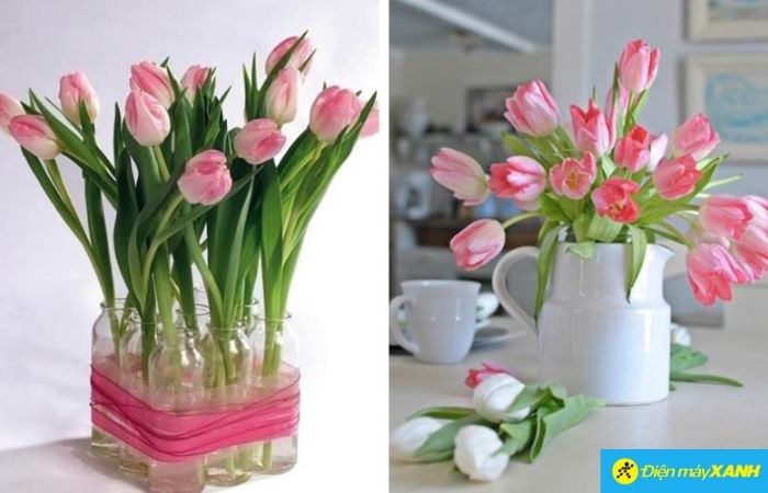 Một vài cành Tulip cắm trong bếp sẽ thắp sáng không gian nấu nướng