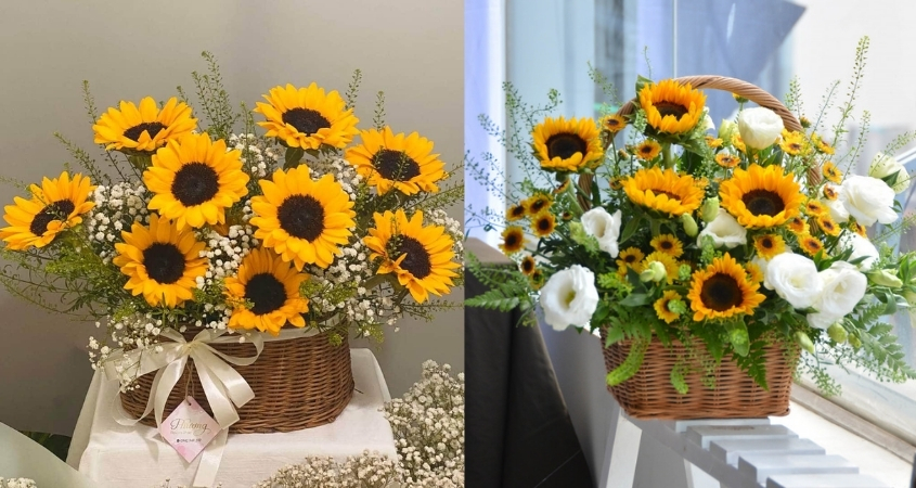 Mẫu giỏ hoa hướng dương đẹp