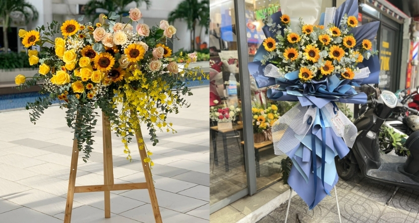 Mẫu kệ hoa hướng dương tặng khai trương