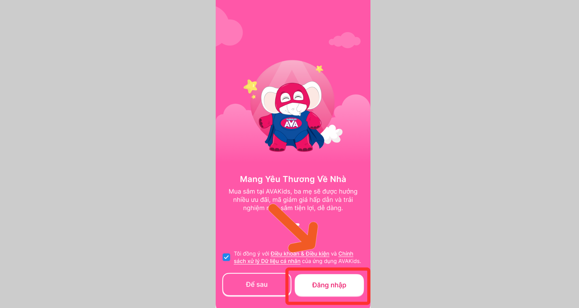 Mở App AVAKids, chọn mục Đăng nhập