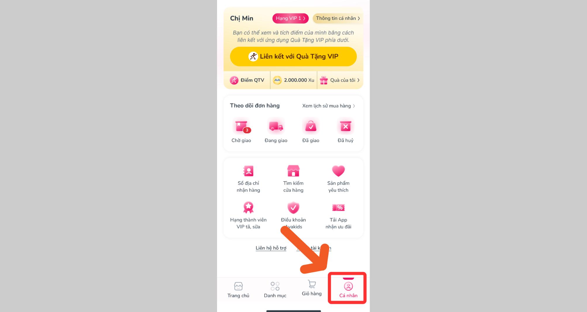 Chọn tab Cá nhân