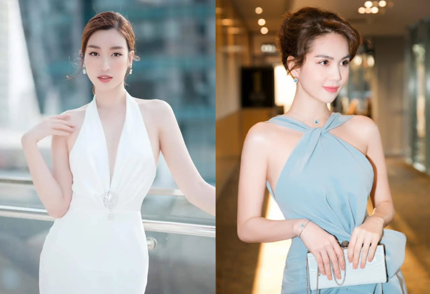 Váy yếm cổ cao phù hợp đi với những kiểu tóc gọn gàng