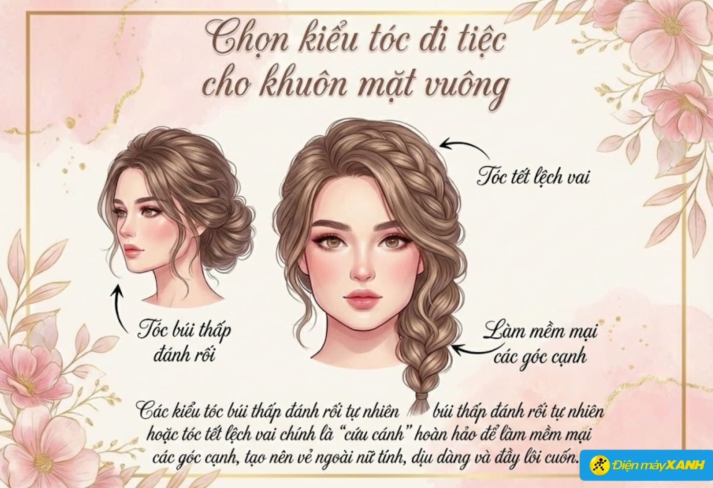 Cách chọn kiểu tóc đi tiệc cho khuôn mặt vuông