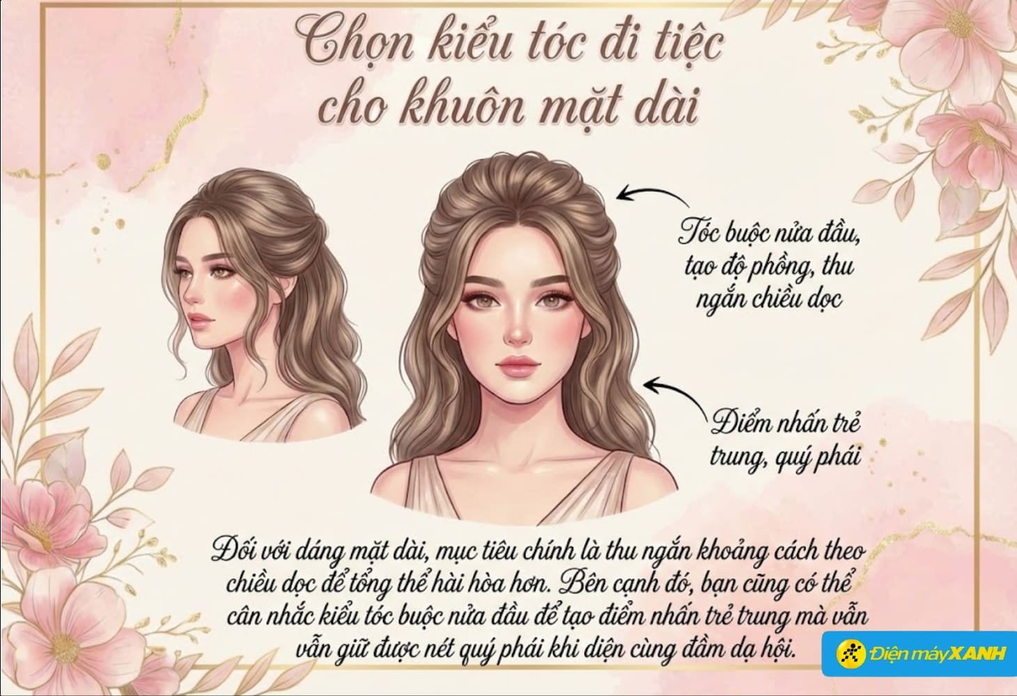 Cách chọn kiểu tóc đi tiệc cho khuôn mặt dài