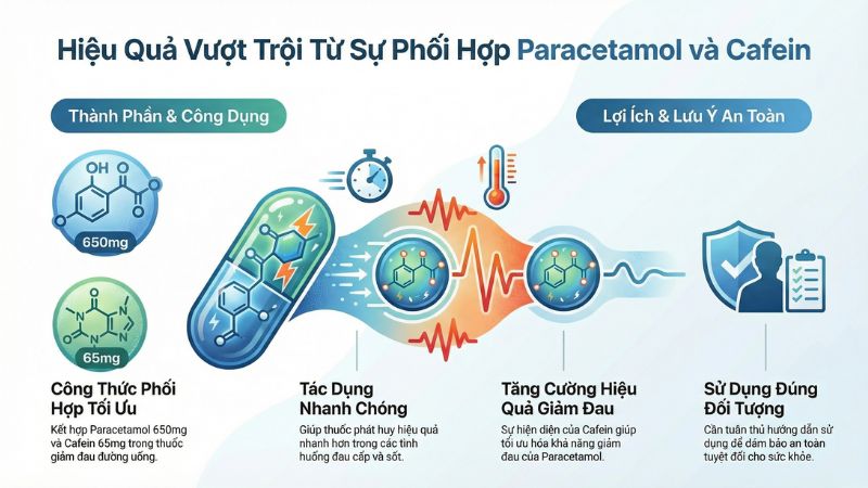 Infographic: Hiệu quả vượt trội khi phối hợp paracetamol v&agrave; cafein
