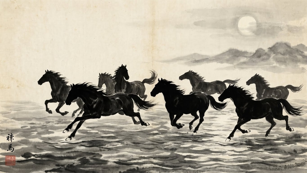 H&igrave;nh nền M&atilde; đ&aacute;o th&agrave;nh c&ocirc;ng phong c&aacute;ch thuỷ mặc