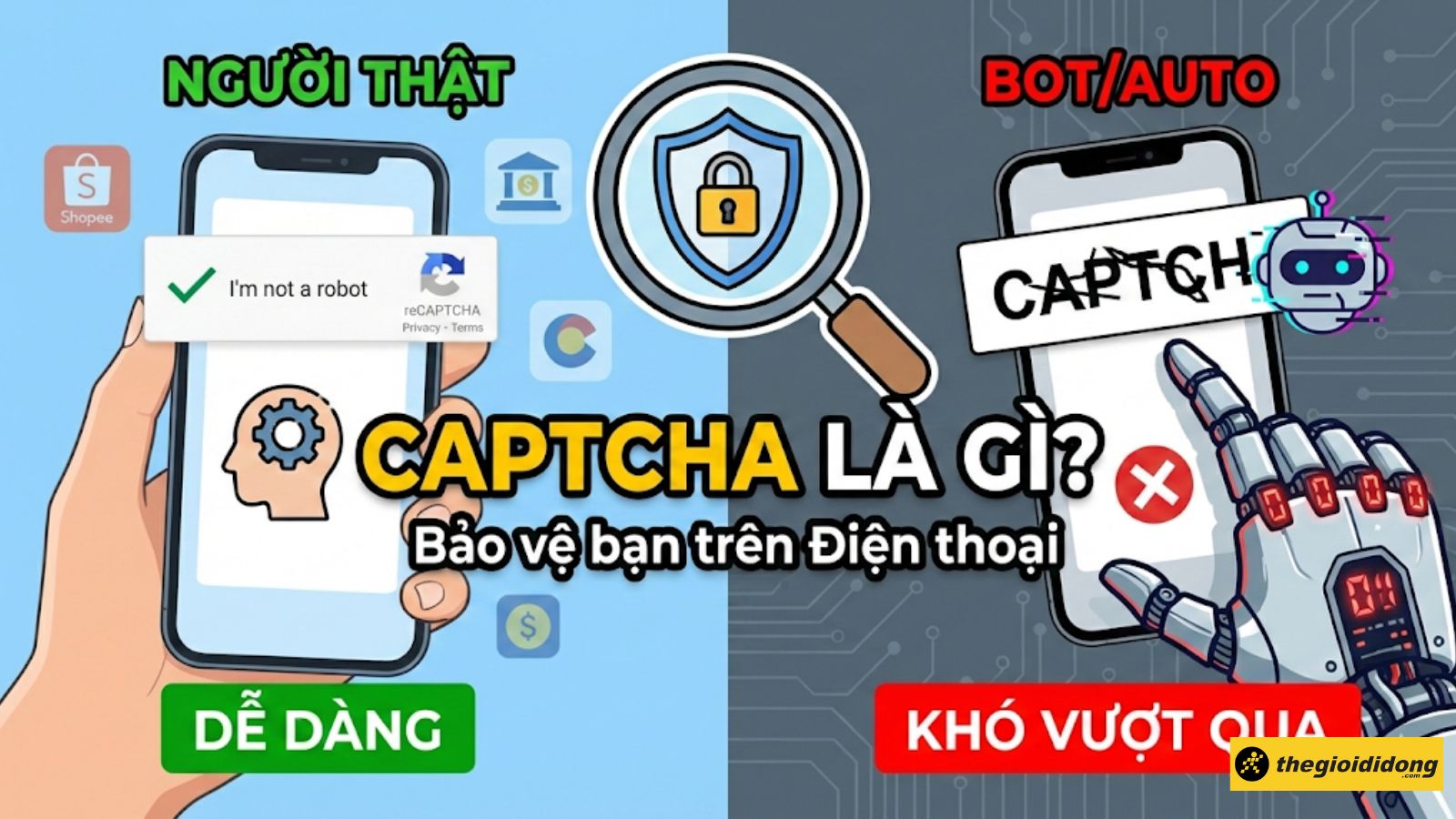 M&atilde; CAPTCHA d&ugrave;ng để ph&acirc;n biệt người thật v&agrave; chương tr&igrave;nh tự động.