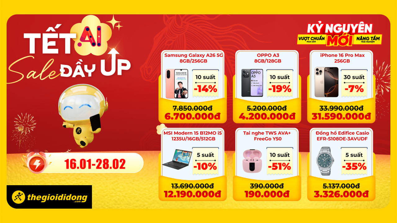Tết Ai - Sale Đầy Up: Săn Ngay Nhiều Sản Phẩm Công Nghệ Siêu Hot Đầu Năm, Điện Thoại Giảm Sốc