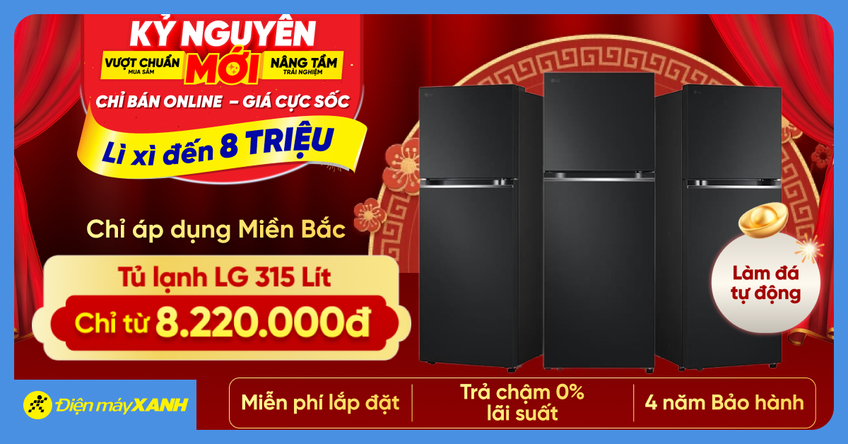 Tết Free M&atilde;: Tủ lạnh LG 315 l&iacute;t l&agrave;m đ&aacute; tự động &ndash; Gi&aacute; sốc m&ugrave;a Tết, chỉ từ 8 triệu đồng (&Aacute;p dụng Miền Bắc, chỉ b&aacute;n Online)