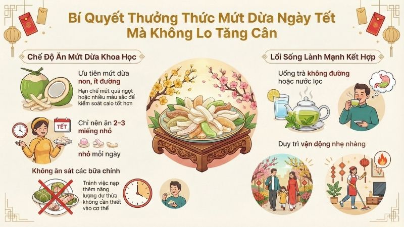 C&aacute;ch ăn mứt dừa hạn chế tăng c&acirc;n ng&agrave;y Tết