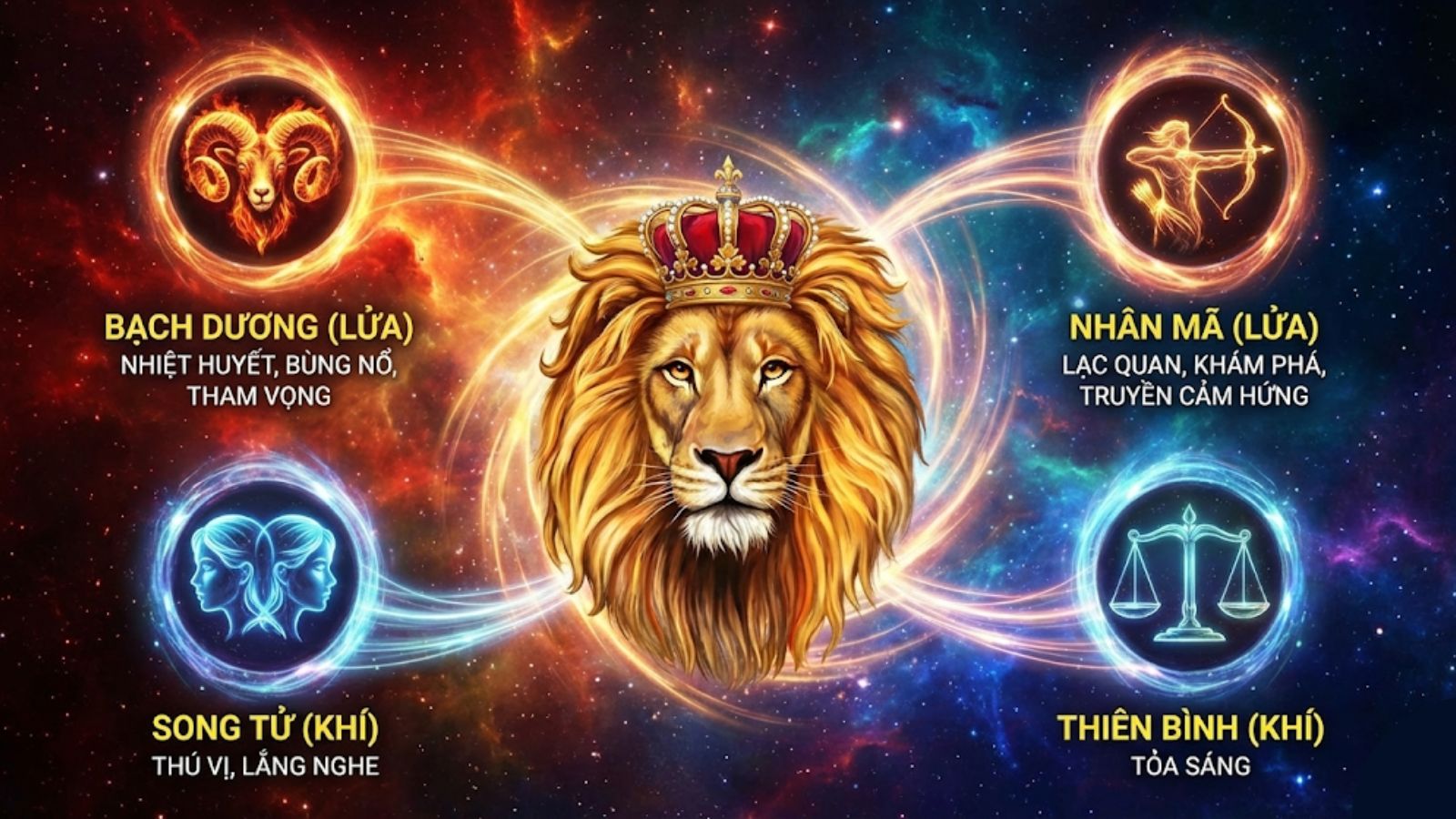 Sư Tử hợp với Bạch Dương, Nh&acirc;n M&atilde;, Song Tử, Thi&ecirc;n B&igrave;nh