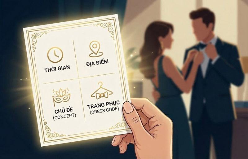 Một tấm thiệp rõ ràng thời gian, địa điểm, dress code giúp khách mời chuẩn bị chu đáo và tham dự đúng kế hoạch