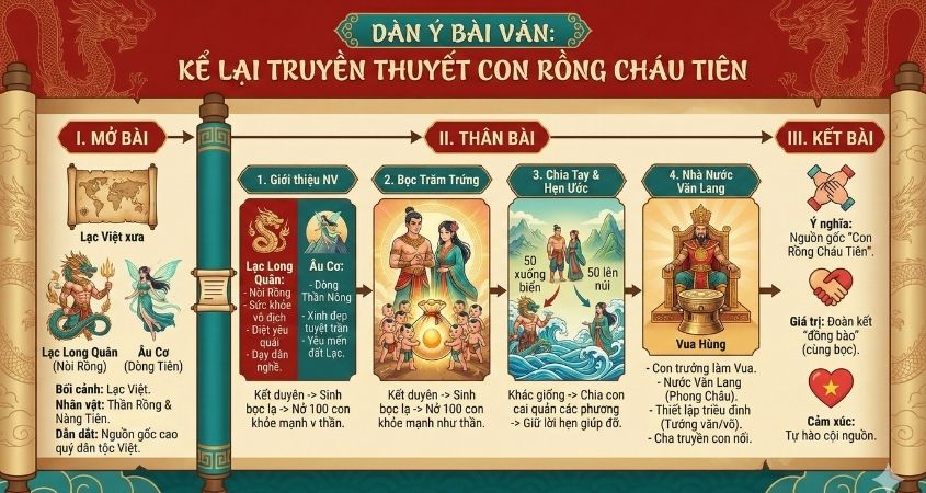 Dàn ý chi tiết bài văn kể lại truyền thuyết Con Rồng cháu Tiên Dàn ý chi tiết bài văn kể lại truyền thuyết Con Rồng cháu Tiên