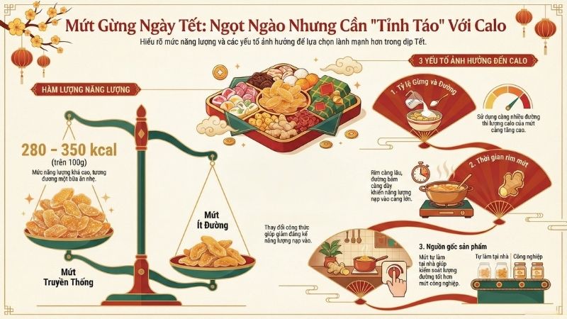 Tuỳ v&agrave;o c&aacute;ch chế biến m&agrave; lượng calo trong mứt gừng kh&aacute;c nhau