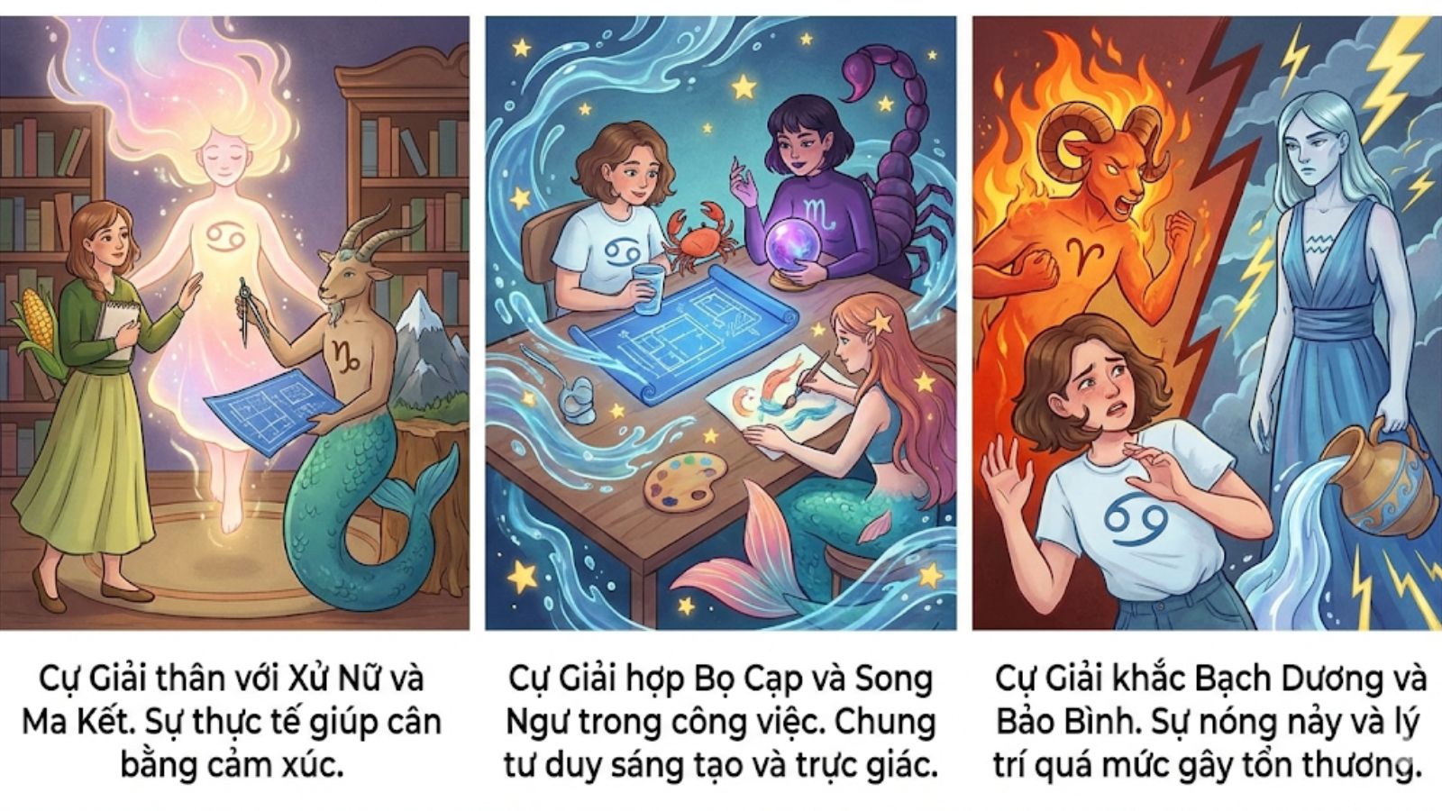 C&aacute;c cung ho&agrave;ng đạo Cự Giải hợp, kh&ocirc;ng hợp