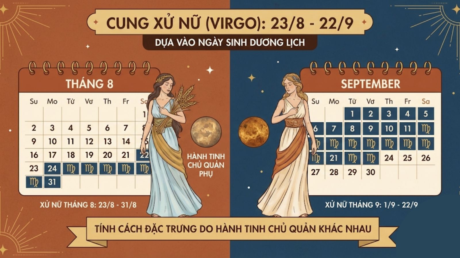 Xử Nữ bắt đầu từ ng&agrave;y 23/8 v&agrave; kết th&uacute;c v&agrave;o ng&agrave;y 22/9