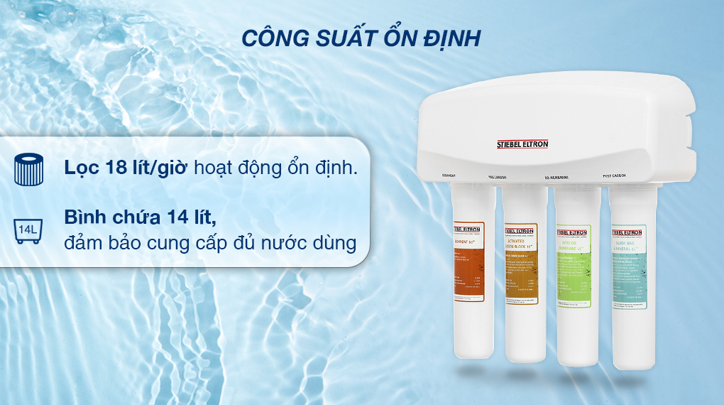 Máy lọc nước RO Stiebel Eltron Glacier 4 lõi kháng khuẩn Ion bạc bình chứa 14 lít Máy lọc nước RO Stiebel Eltron Glacier 4 lõi kháng khuẩn Ion bạc bình chứa 14 lít