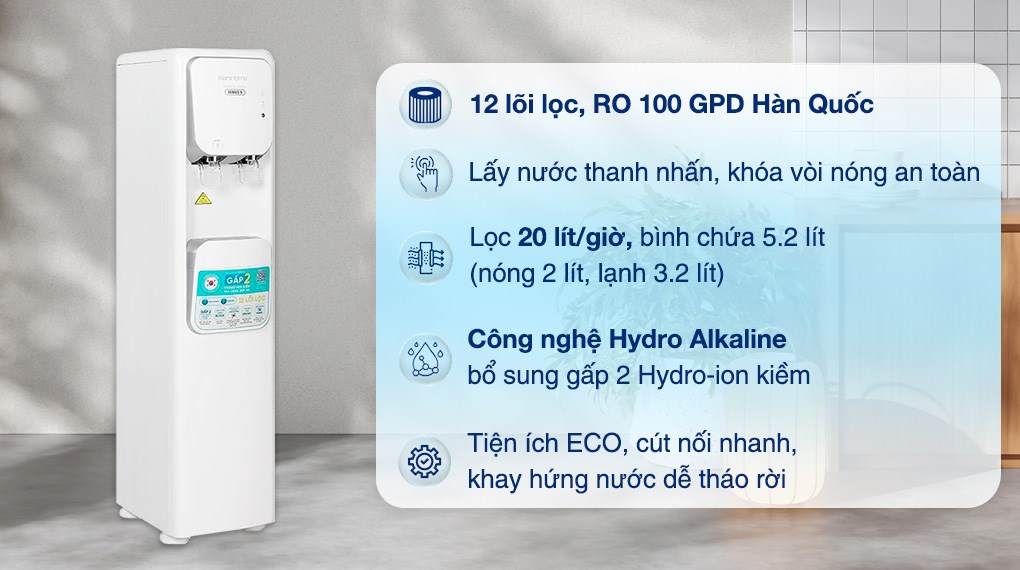 Máy lọc nước Korihome WPK-965 12 lõi Hydrogen kép chế độ ECO tiết kiệm điện Máy lọc nước Korihome WPK-965 12 lõi Hydrogen kép chế độ ECO tiết kiệm điện
