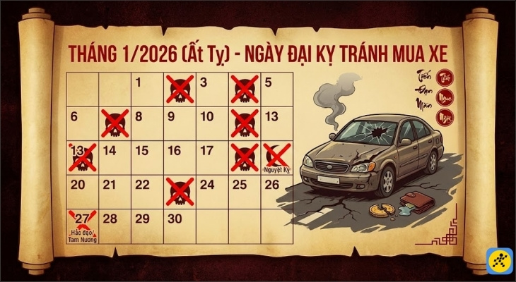 Các ngày hắc đạo, ngày Tam Nương, Nguyệt Kỵ cần tránh khi mua xe 2026