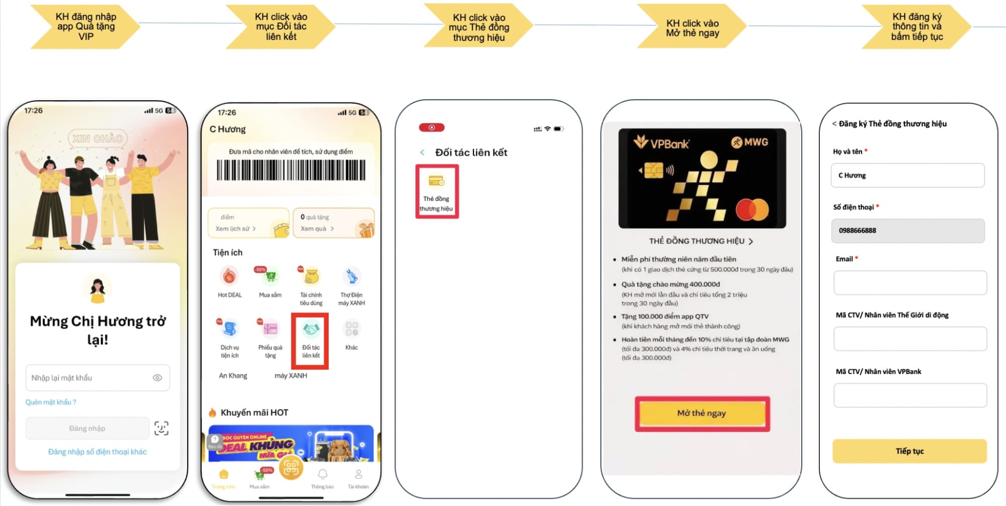 Đăng ký thẻ VPBank MWG trên ứng dụng Quà Tặng VIP