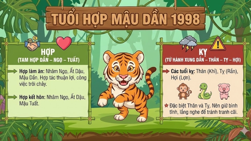 Tuổi Mậu Dần 1998 hợp với tuổi n&agrave;o?