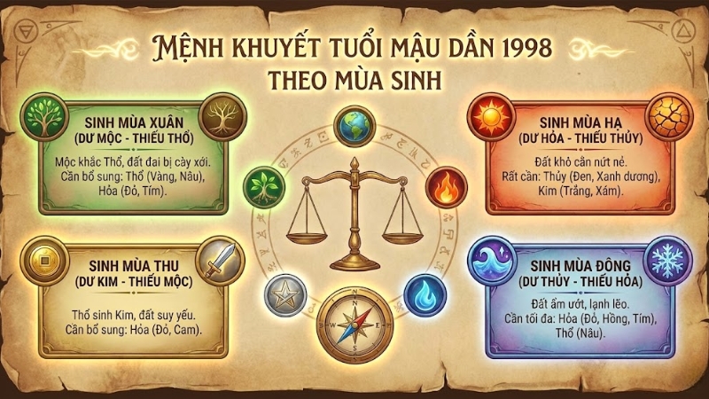 Mệnh khuyết tuổi Mậu Dần 1998 theo m&ugrave;a sinh