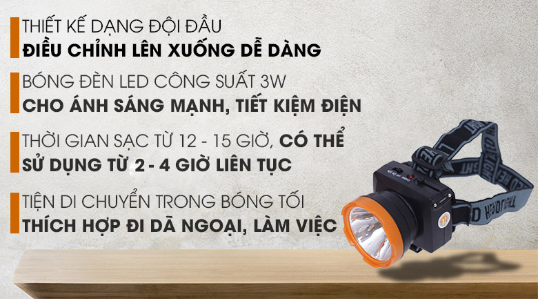Đèn pin sạc đội đầu Comet CRT1612 công suất 3W chuôi sạc gập gọn Đèn pin sạc đội đầu Comet CRT1612 công suất 3W chuôi sạc gập gọn