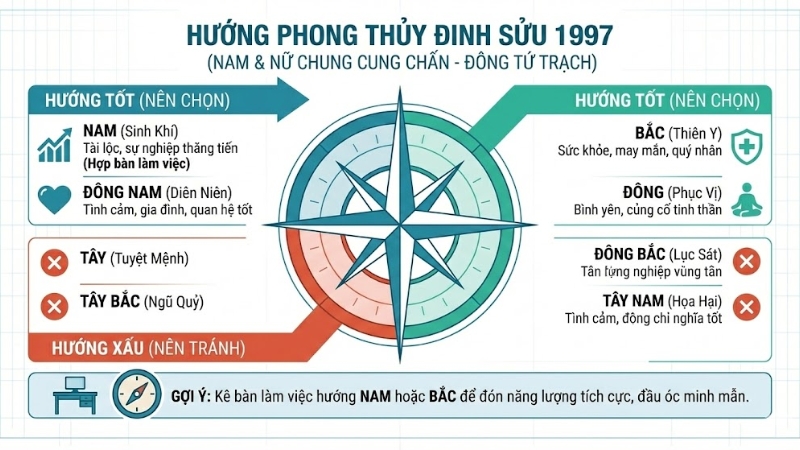 Hướng hợp cho tuổi Đinh Sửu 1997 Hướng hợp cho tuổi Đinh Sửu 1997
