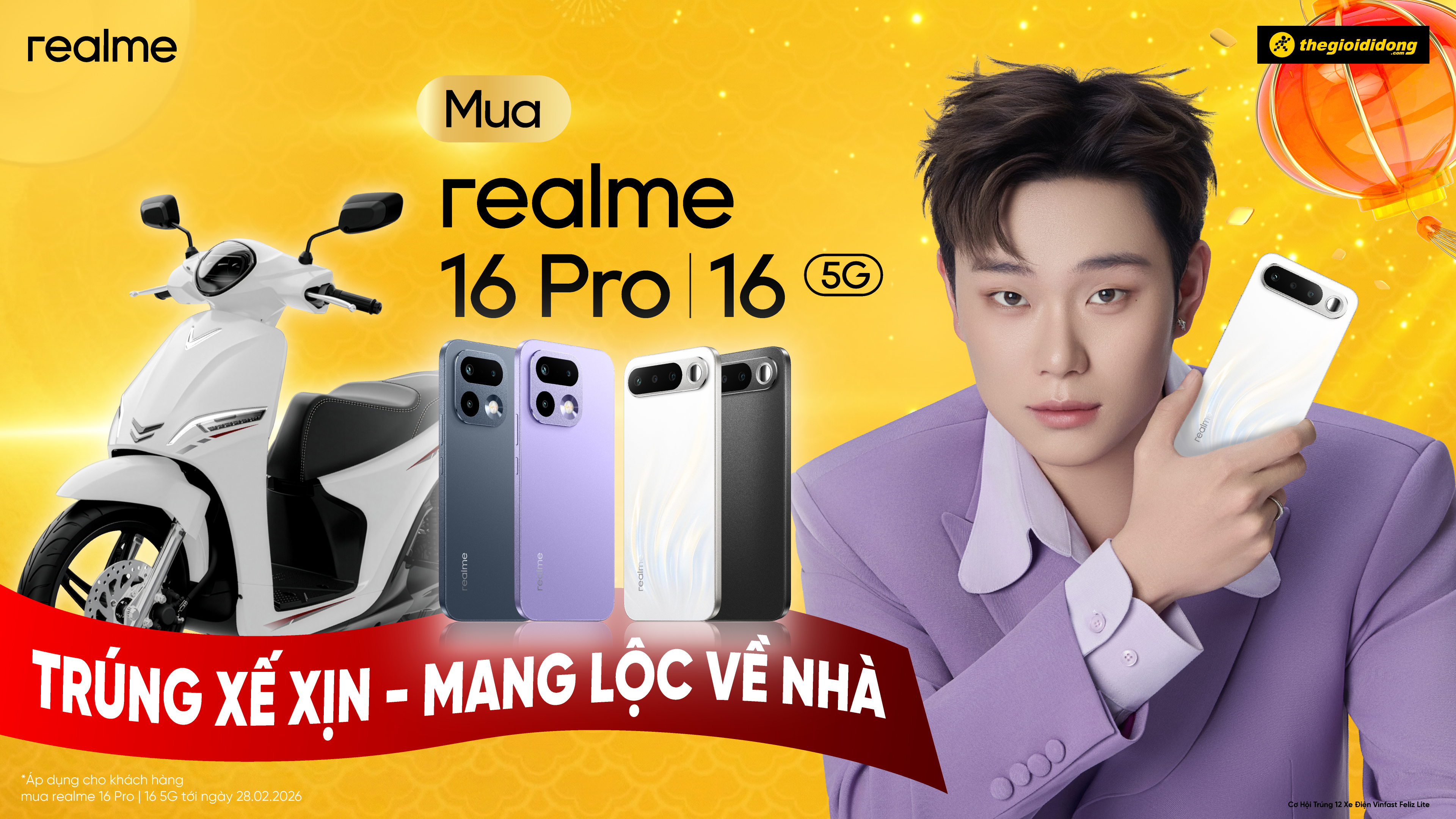 Mua Realme 16 5G | Realme 16 Pro 5G Rinh Về Cơ Hội Trúng Xe Vinfast Feliz 2025 Kèm Pin Và Bộ Sạc Chính Hãng