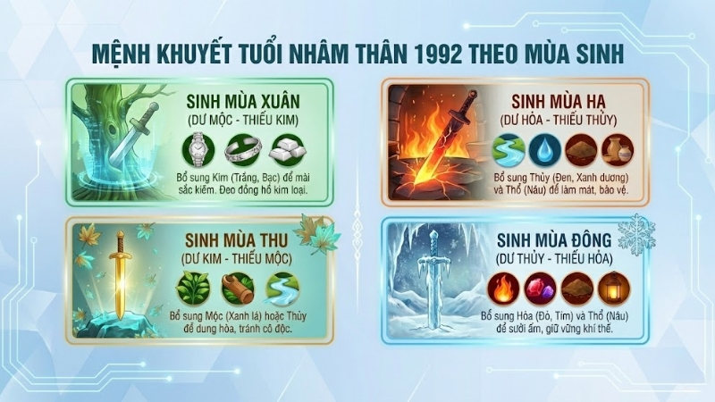 Mệnh khuyết tuổi Nh&acirc;m Th&acirc;n 1992 theo m&ugrave;a sinh