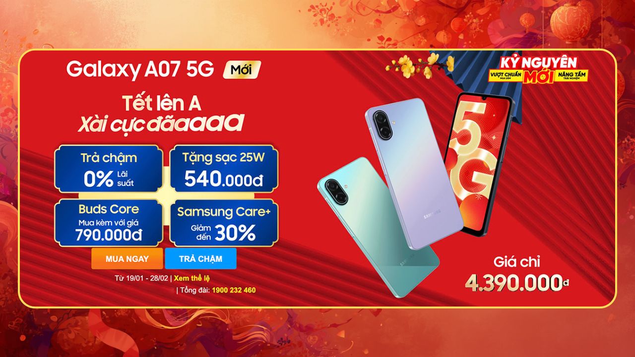 Galaxy A07 5G Giá Chỉ 4.39 Triệu, Kết Nối 5G Thả Ga, Pin Đến 6.000 Mah Trải Nghiệm Cả Ngày Dài Galaxy A07 5G Giá Chỉ 4.39 Triệu, Kết Nối 5G Thả Ga, Pin Đến 6.000 Mah Trải Nghiệm Cả Ngày Dài