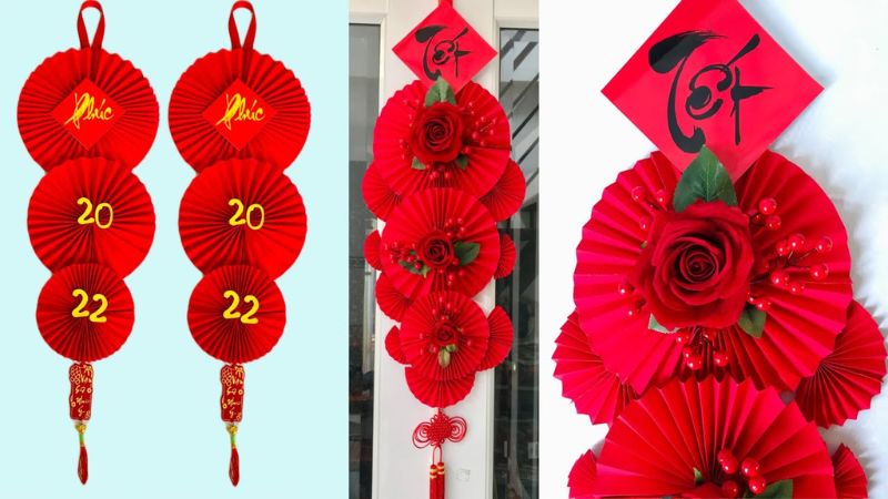 Mẫu quạt giấy trang trí Tết đẹp mắt, sáng tạo