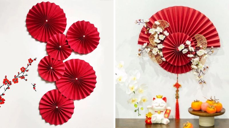 Mẫu quạt giấy trang trí Tết đẹp mắt, sáng tạo