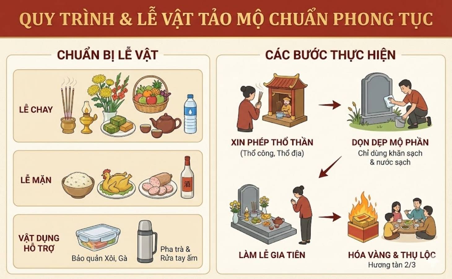 Quy trình và lễ vật đi tảo mộ chuẩn phong tục