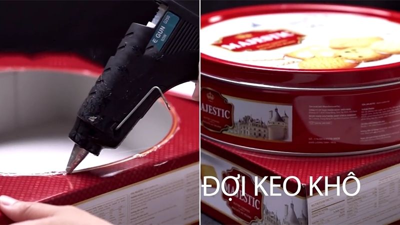 Bước 1: Cố định hộp bánh làm nền Bước 1: Cố định hộp bánh làm nền